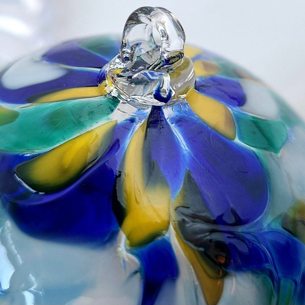 Zorza Artisan Mouth Blown Glass Christmas Ornament Large Round Blue Swirl Poland - Picture 6 of 9